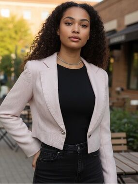 Zara Cropped Blazer in Pale Pink